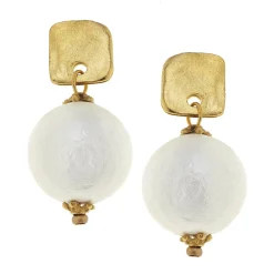 Square Cotton Pearl Drop Earrings|Susan Shaw Best