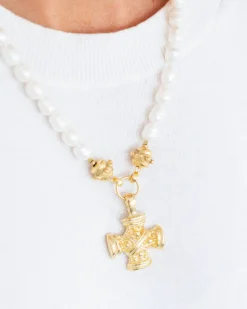 Squared French Cross Pearl Necklace|Susan Shaw Clearance