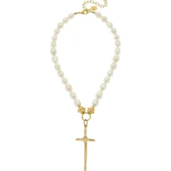 Tall Cross Pearl Necklace|Susan Shaw Hot