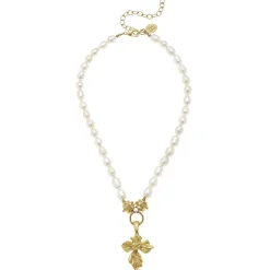 Vintage Gold Cross Pearl Necklace|Susan Shaw Discount